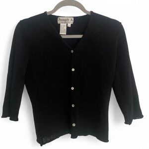 VINTAGE JOSEPH A. BLACK 3/4 SLEEVE V NECK BUTTON DOWN SWEATER SIZE LARGE